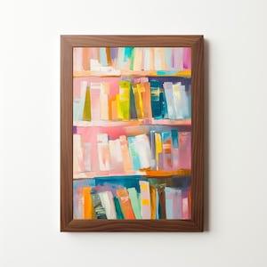 Lebendige Bücherregalkunst: Buchliebhaber, Buchkunst, Abstrakte Bücher, Bibliophile, Moderne Lesedekor, Bibliothekskunst, Bücherwurm, Download 335