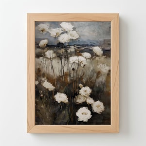 Moody Floral Landscape: Moody Flower Landscape, Vintage PRINTABLE Art, Dark Academia Painting, Moody Wildflower, Moody Vintage Download 240