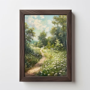 Wildflower Field Landscape: Wildflower Print, Cottagecore Decor, Vintage Painting, Moody Spring Decor, Spring Print, Digital Download 222