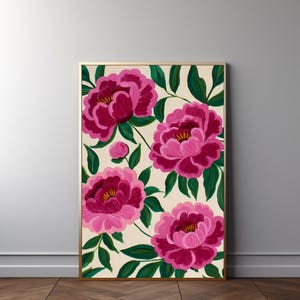 Pretty Pink Peonies: Peony Wall Art, Abstract Floral Art, Pink Magenta Wall Art, Summer Peony Wall Art, Maximalist Floral, Download 565