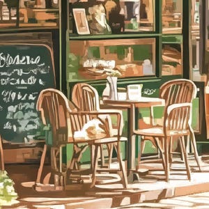 Vintage Coffee Shop: French Cafe Painting, Cafe Art Print, Cozy Coffee Shop, Spring Corner Shop, Coffee Poster, Printable, Download 529