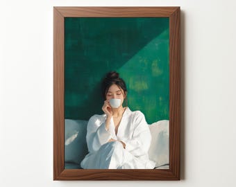 Emerald Green Woman Art Print: Abstract Coffee Lover (Digital Download) 502