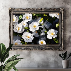 Camellia Oil Painting: Camellia Flowers, Modern Cottage Wall Art, Vintage Art, Nature Flowers Art, Floral Wall Art, Digital Download 419