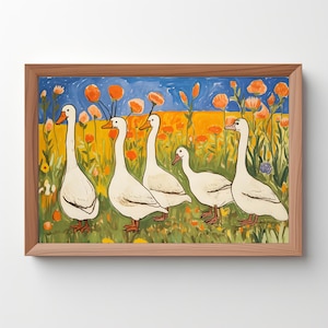 Geese Duck Wall Art: Antique Geese Watercolor, Geese Painting, Nursery Wall Decor, Animal Art Prints, Kids Room Wall Art, Download 428