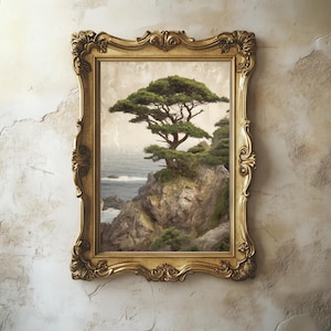 Vintage Pine Tree Landscape Painting: Rustic Nature Wall Art (Digital Download) 558