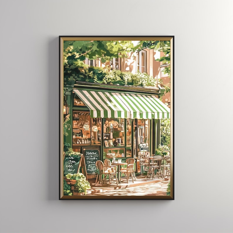 Vintage Coffee Shop: French Cafe Painting, Cafe Art Print, Cozy Coffee Shop, Spring Corner Shop, Coffee Poster, Printable, Download 529