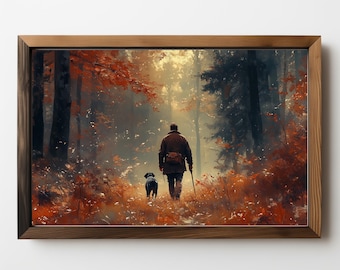 Hunting With Dog Art Print: Vintage Forest Cabin Decor (Digital Download) 437