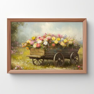 Wildblumen Print: Wildblumen Wand Kunst, Frühlingsblumen Druck, Ländliche Landschaft, Holzwagen, Bauernhaus, Download 509