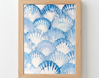 Watercolor Seashells Print: Coastal Blue Ocean Art (Digital Download) 285