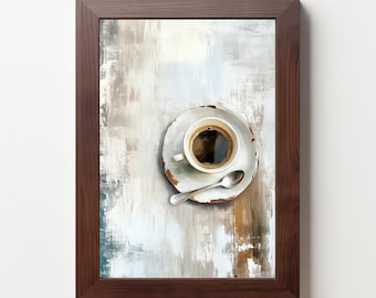 Rustic Coffee Cup Art Print: Moody Kitchen Decor (Digital Download) 372