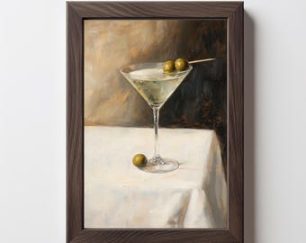 Cuadro minimalista de cóctel Martini: elegante arte mural vintage (descarga digital) 478