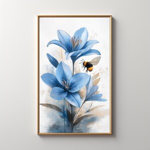 Blue Lily Vintage Print: Floral Bouquet Art, Watercolor, Wall Art, Trendy Decor, Abstract Painting, Botanical, English Garden, Download 374