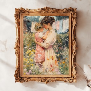 Mother and Child Art Print: Vintage Cottagecore Laundry Room (Digital Download) 453