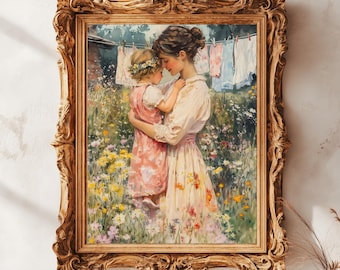 Mother and Child Art Print: Vintage Cottagecore Laundry Room (Digital Download) 453