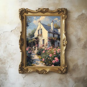 Rose Garden Painting: Vintage Rose Wall Art, English Cottage Print, Cottage Decor, Neutral Wall Decor, English Countryside, Download 421