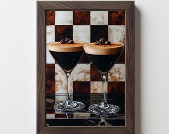 Espresso Martini Art Print: Retro Checkered Bar Cart Decor (Digital Download) 490