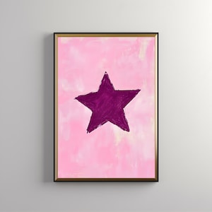 Impresión de estrella retro rosa: póster de estrella retro, estrella rosa, arte de estrella dibujado a mano, estética de moda, estilo preppy femenino, decoración de apartamentos, descarga 400