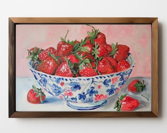 Strawberry Bowl Kitchen Art Print: Vintage Berry Decor (Digital Download) 233