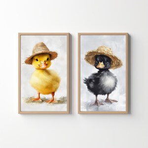 2-SET Duck Chicks Portrait: Ducklings Art, Rustic Wall Decor, Farmhouse Wall Art, Farm Animal Print, Nursery Duckling Decor, Download 485