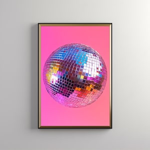 Silver Disco Ball Print: Maximalist Art, Disco Ball Art, Bright Pastel Pink Girly, Trendy Dopamine, Mirror Ball Preppy Print, Download 412