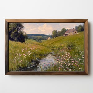 Meadow Wildflower Landscape, Wildflower Art, Rustic, Rustic Farmhouse Art, Cottagecore Decor, Nature Art, Serene Country Oil Painting 593