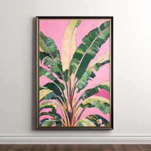 Stampa di foglie di banano rosa: arte botanica estiva tropicale (download digitale) 512