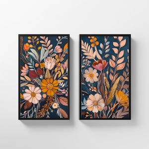 Midcentury Modern Boho 2-SET: Flowers Bouquet Art, Floral Art, MCM Art Decor, Abstract Flower Botanical, Artful Boho Floral, Download 538
