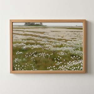 Spring Meadow Landscape Painting: Vintage Landscape, Country Field, Soft Green, Spring, Farmhouse Decor, Printable, Digital Download 246