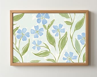 Lámina artística sureña con flores azules: Decoración de abuela costera (descarga digital) 525