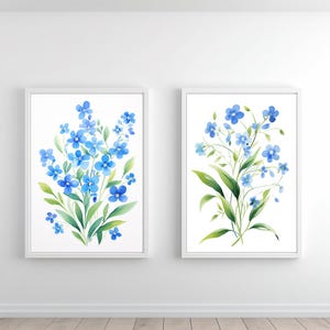 2-SET Blue Lily Floral Bouquet: Lily Print, Floral Watercolor, Trendy Floral Decor, Abstract Flowers Painting, English Garden, Download 476