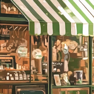 Vintage Coffee Shop: French Cafe Painting, Cafe Art Print, Cozy Coffee Shop, Spring Corner Shop, Coffee Poster, Printable, Download 529