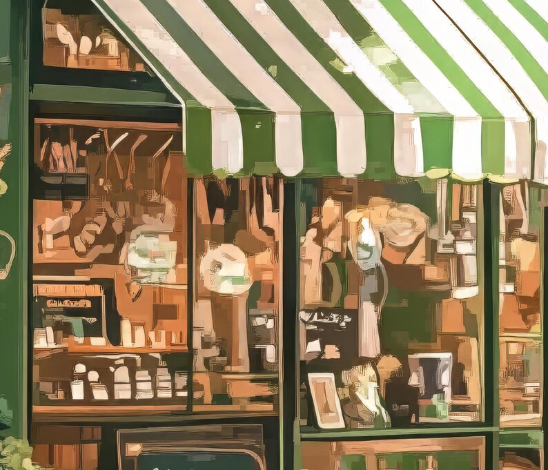 Vintage Coffee Shop: French Cafe Painting, Cafe Art Print, Cozy Coffee Shop, Spring Corner Shop, Coffee Poster, Printable, Download 529