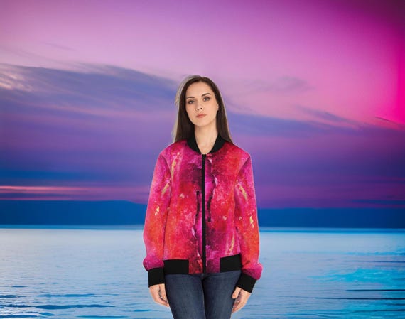 Plus Size Pink Women's Bomber Jacket 2024