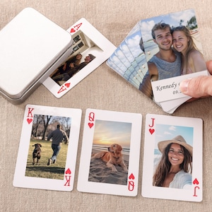Aangepaste speelkaarten met doos, foto's van stelletjes speelkaarten idee, bruiloft geheugenkaarten, pokercadeau, Vaderdagcadeau