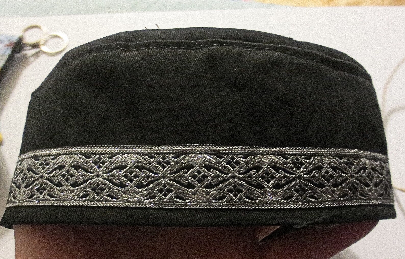 Bucharian black kippah with elegant silver royal blue and | Etsy