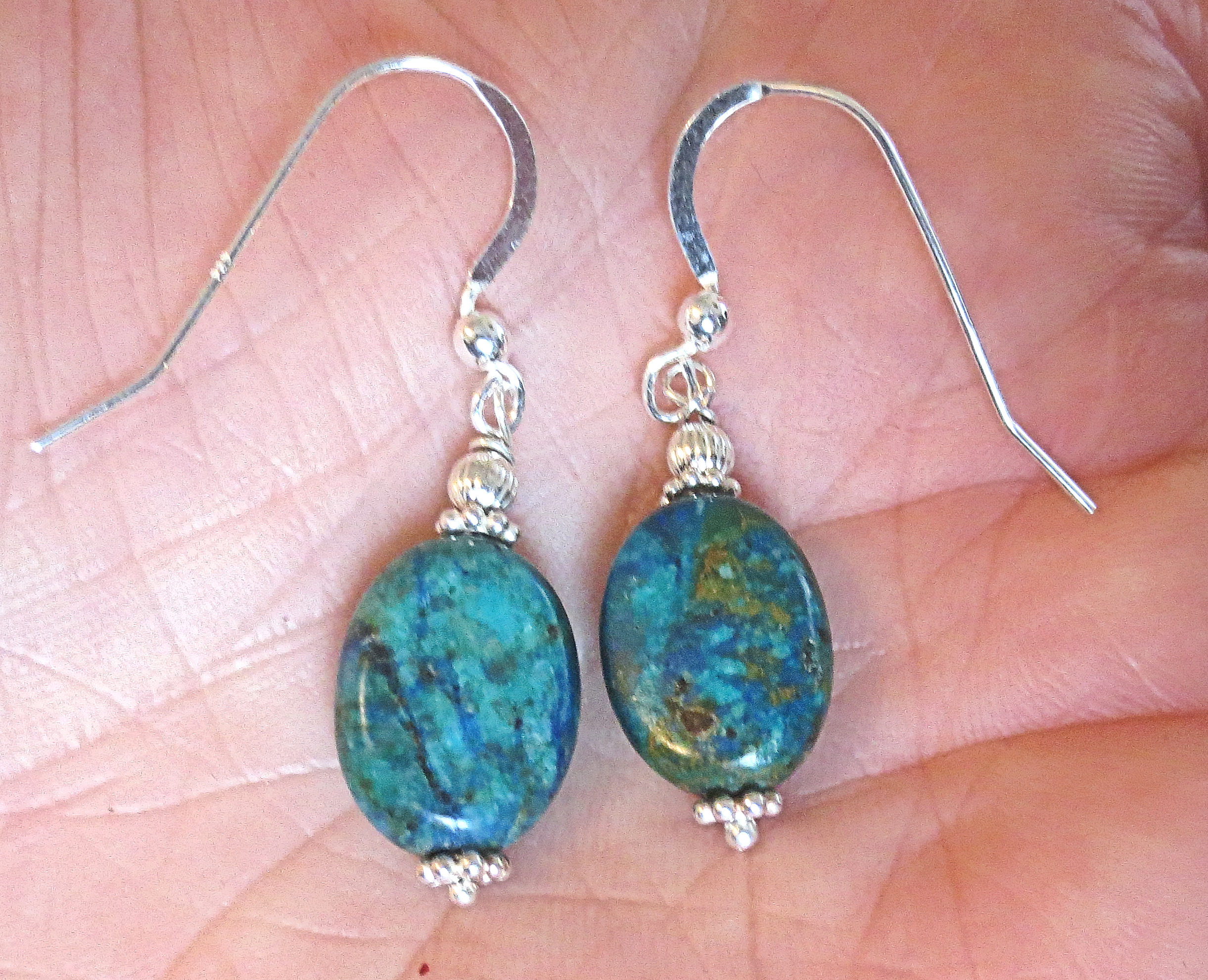Blue Azurite malachite gemstone sterling silver drop earrings | Etsy