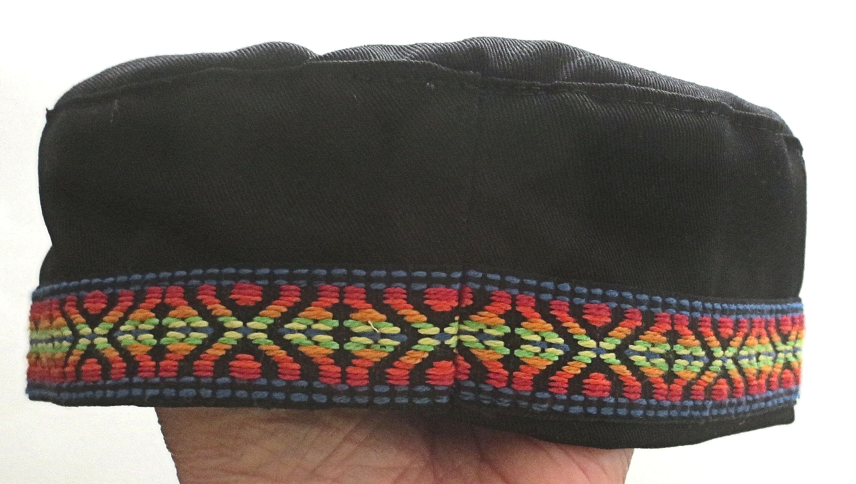 Bucharian black or white kippah multicolored tribal woven | Etsy