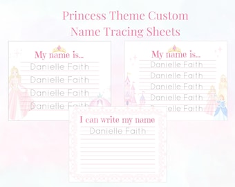 Princess Custom Name Tracing Sheet, Name Writing Practice Worksheet, Preschool Handwriting Practice, Personalized Tracing