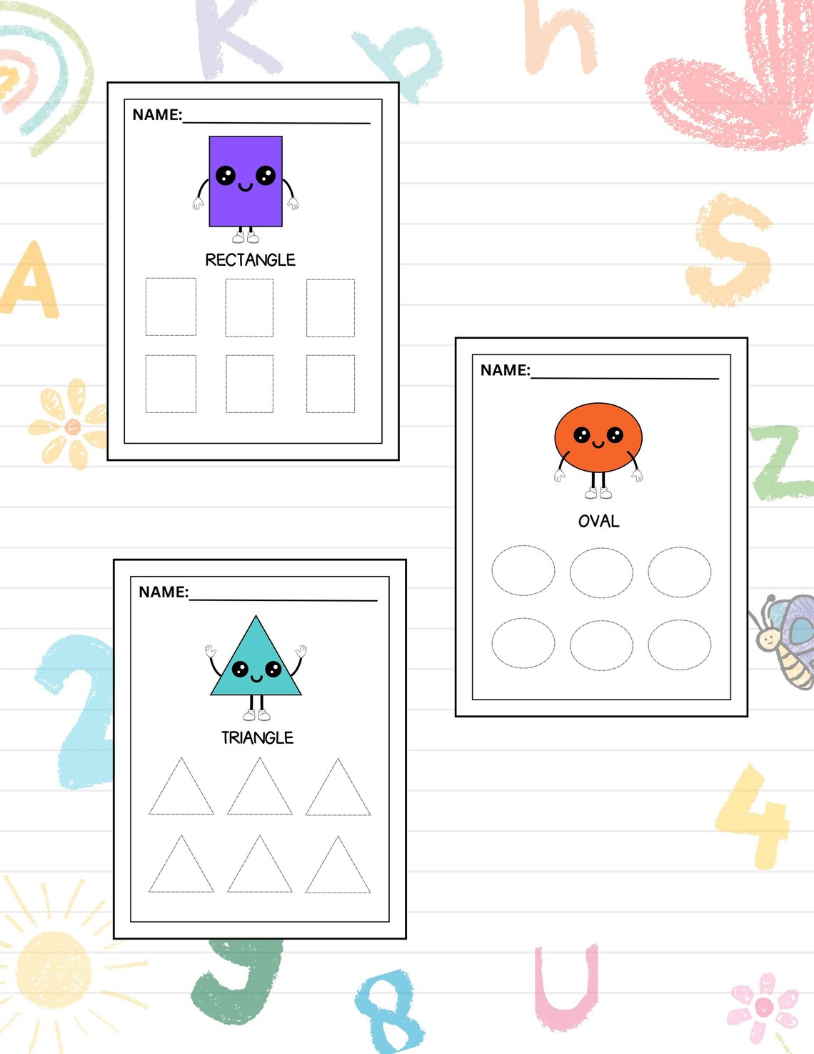 Printable Basic Shapes Tracing for Preschool Activity Worksheet Shapes