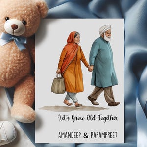 Carte personnalisée couple sikh – Vieillions ensemble, cadeaux d'anniversaire personnalisés, mot d'amour de fiançailles, carte de voeux faite main