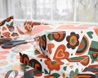 Carta da regalo con motivo retrò di San Valentino / Motivo a cuore arancione e verde