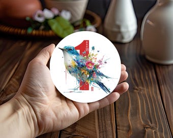 Mahjong Lucky One Bam Bird Ceramic Coaster - Gift for MAHJ Game Lovers