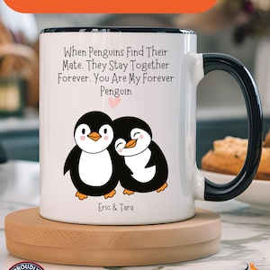 You Are My Forever ペンギン パーソナライズ ロマンチック マグ アクセントカップ 11/15オンス 記念日 バレンタインデー カスタム カップルギフト 彼氏 彼女 配偶者