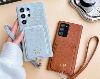 Leather Wallet Galaxy S26 S25 S24 Case with Wrist Strap