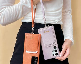 Leather Galaxy S26/S25/S24 Wallet Case with Wrist Strap