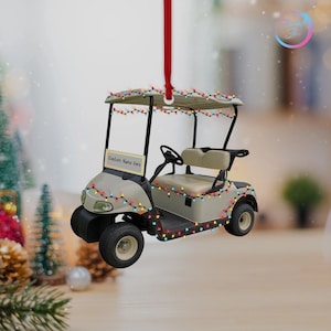 Gepersonaliseerde golfkar ornamentvorm, golfkar sleutelhanger, boomhanger cadeau, cadeau voor golfer, luxe sport kerstornament, golfkar 2024
