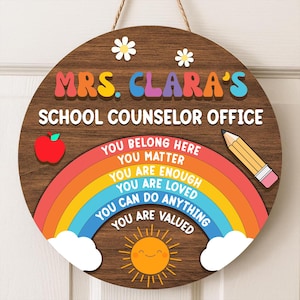 Customized Rainbow Teacher Door Hanger, Teacher Welcome Sign, Rainbow Classroom Door Hanger, Rainbow Classroom Front Wooden Door Sign Gifts