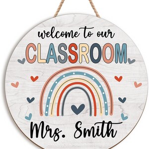 Personalized Teacher Door Sign, Rainbow Teacher Name Sign, Teacher Door Hanger, Back To School Gift, Classroom Door Decor