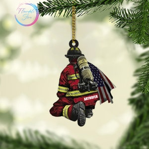 Personalized Firefighter Christmas Wooden Ornament Tree Decor 2D Flat, Gifts for Fireman Paramedic EMT Fire Department First Responder 2024