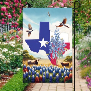 Texas Longhorn And Bluebonnet Flag, Yard Flag, Decorative Flag